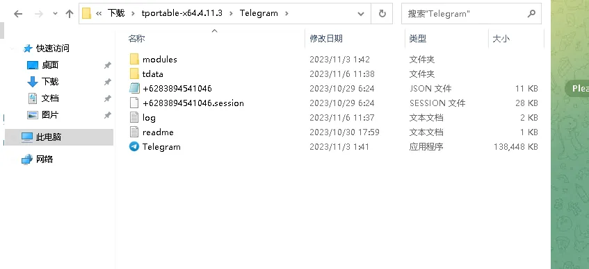 复制tdata到Telegram文件夹